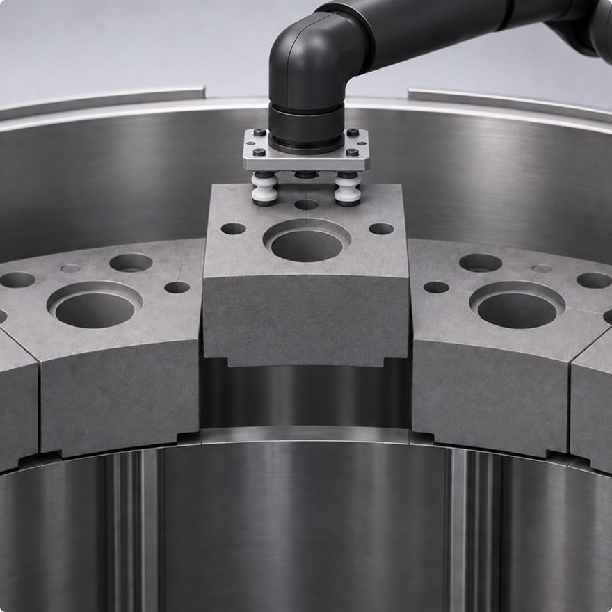 E-GRS performing controlled 3D handling of a graphite component
