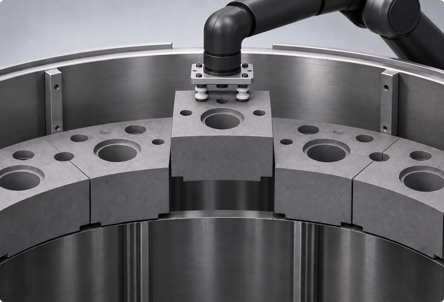 Precision handling of a graphite component during Generation IV reactor construction