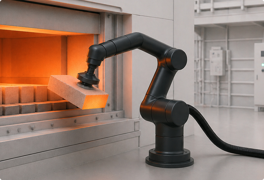 Vacuum gripper automating handling of hot ceramic components