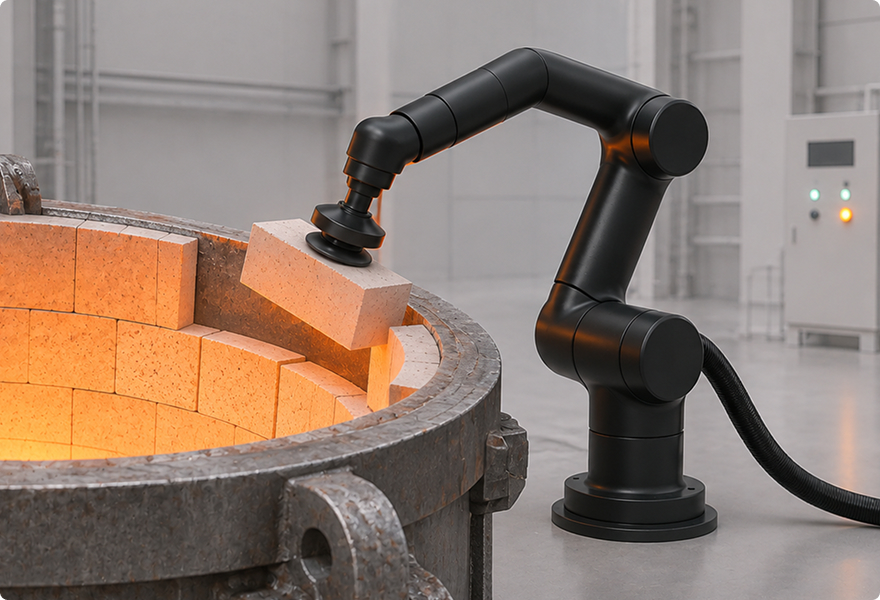 ExEn system repositioning a refractory brick inside a high-temperature furnace