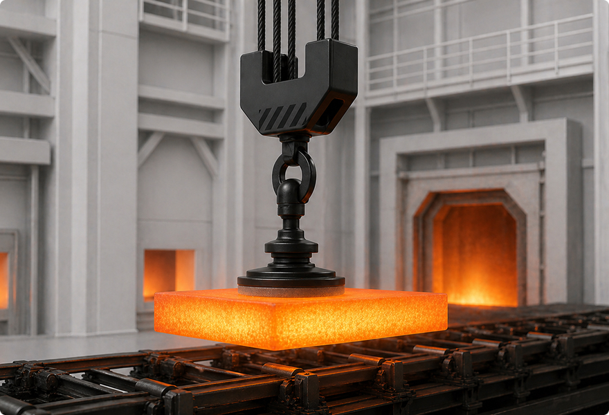 Vacuum handling of a hot steel billet using the ExEn gripping system